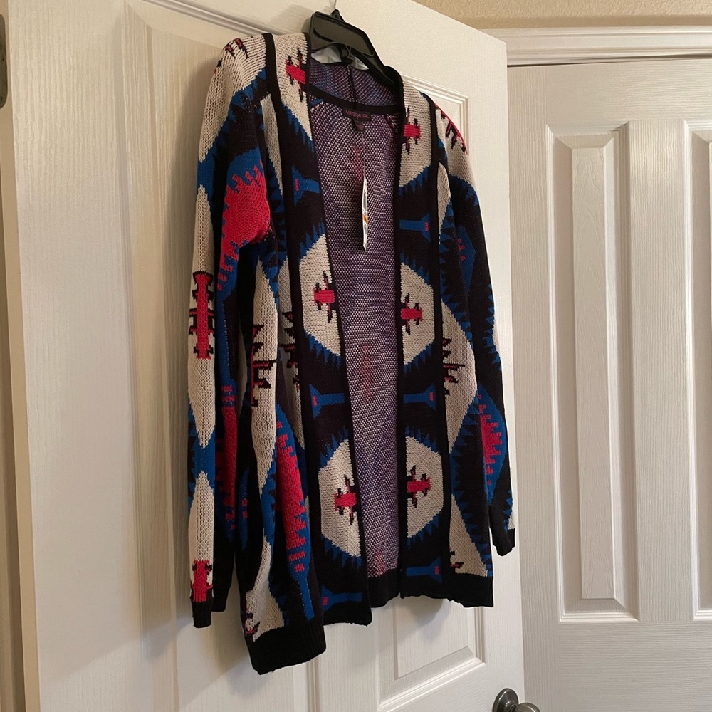 NWT Material Girl Open Knit Aztec Printed Sweater - Picture 8 of 13